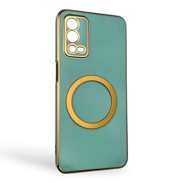 Чохол для Oppo A55 4G з кільцем-підставкою із золотою окантовкою на оппо а55 бірюзовий gs1 0020450 фото