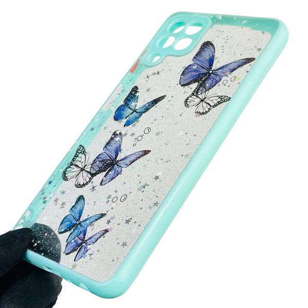 Чохол для Samsung Galaxy M22 4G (SM-M225F) з блискітками з метеликами на самсунг м22 4г бірюзовий 0037849 фото