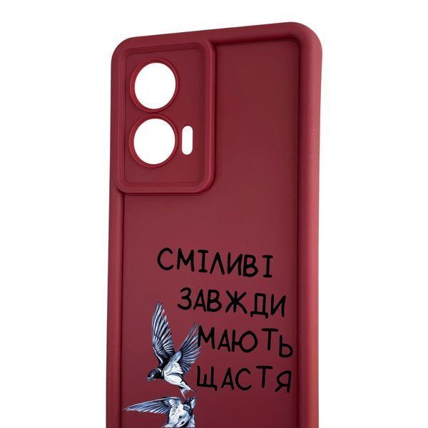 Чохол силіконовий Soft Touch з 3D принтом Сміливі завжди мають щастя для Motorola Moto G20 (XT2128-1) бордовий (Повний захист камери) 0065091 фото