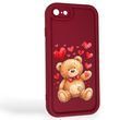Чохол силіконовий Soft Touch з 3D принтом милий ведмедик для Apple iPhone SE 2020 бордовий (Повний захист камери)