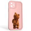Чохол силіконовий оригінальний Soft Touch з 3D принтом кумедний тед ведмідик для Apple iPhone 12 рожевий (Повний захист камери)
