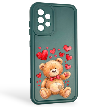 Чехол силиконовый оригинальный Soft Touch с 3D принтом милый мишка для Samsung Galaxy A52s (SM-A528F) темно-зеленый (Полная защита камеры) 0043533 фото