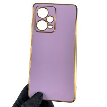 Чехол для Xiaomi Redmi Note 12 Pro plus 5G с золотой окантовкой защитой камеры редми нот 12 про плюс сиреневый 0000058 фото