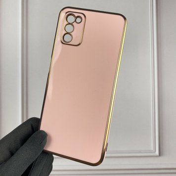 Чехол для Samsung Galaxy A03s SM-A037F глянцевый с золотой окантовкой защитой камеры на самсунг а03с пудровый 0000008 фото