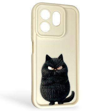 Чохол силіконовий Soft Touch з 3D принтом злого кота для Infinix Smart 9 молочний (Повний захист камери) 0046929 фото