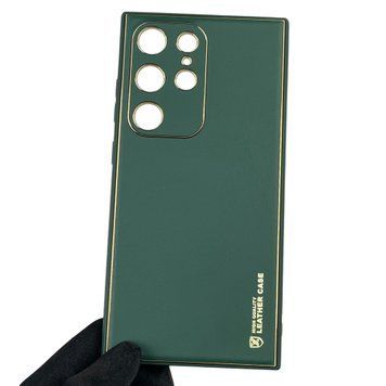 Чохол для Samsung Galaxy S24 Ultra (SM-S928B) шкіряний з золотою окантовкою із захистом на камері на самсунг с24 ультра зелений 0011991 фото