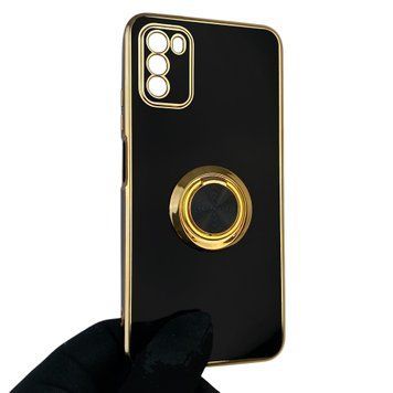 Чехол для Xiaomi Poco M3 с кольцом-подставкой с золотой окантовкой на поко м3 черный gs1 0020765 фото