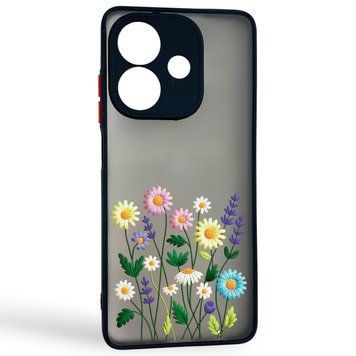 Чохол для телефона Oppo A3 с 3D принтом польові квіти із захистом камери чорний 0059276 фото