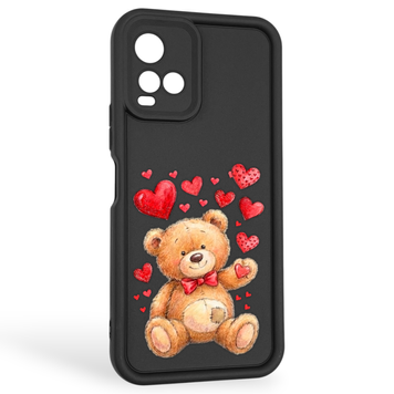 Чохол силіконовий оригінальний Soft Touch з 3D принтом милий ведмедик для Vivo Y33s чорний (Повний захист камери) 0043583 фото