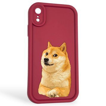 Чохол силіконовий оригінальний Soft Touch з 3D принтом мему сібу для Apple iPhone Xr бордовий (Повний захист камери) 0047310 фото