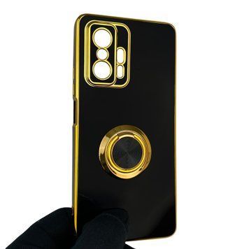 Чехол для Xiaomi 11T Pro с кольцом-подставкой с золотой окантовкой на 11т про черный gs1 0021158 фото