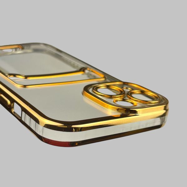 Чехол для Apple iPhone 15 с золотой окантовкой с карманом для карт на айфон 15 золотой 0013020 фото