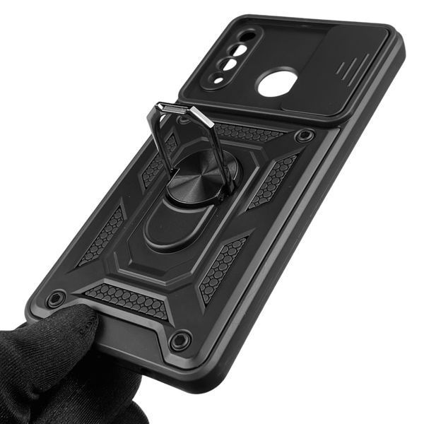 Чехол для Huawei P30 Lite бронированный с кольцом-держателем со шторкой на камеру на хуавей п30 лайт чёрный 0012248 фото