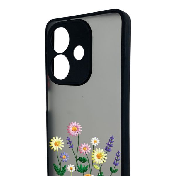 Чохол для телефона Oppo A3 с 3D принтом польові квіти із захистом камери чорний 0059276 фото
