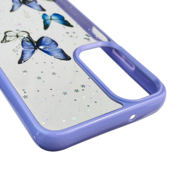 Чехол для Samsung Galaxy A05S (SM-A057) с блёстками с бабочками на самсунг а05с сиреневый 0037596 фото
