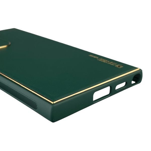 Чохол для Samsung Galaxy S24 Ultra (SM-S928B) шкіряний з золотою окантовкою із захистом на камері на самсунг с24 ультра зелений 0011991 фото