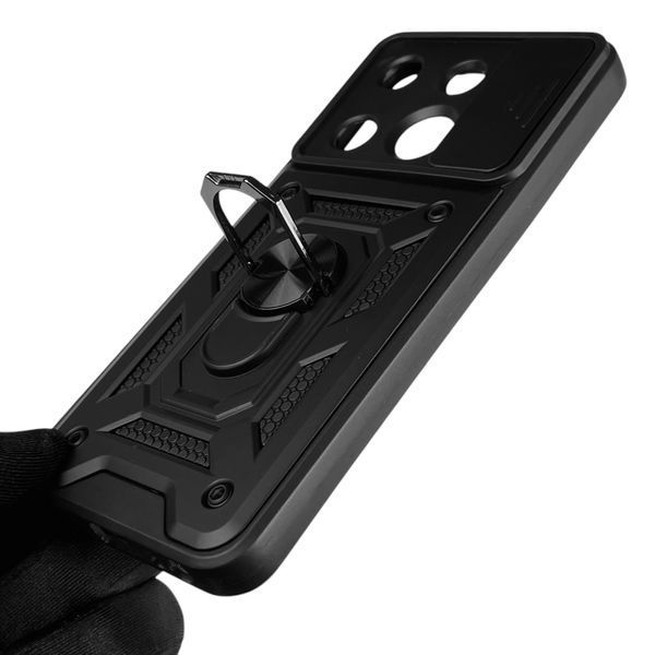 Чохол для TECNO Spark Go 2023 (BF7) броньований з кільцем-тримачем підставкою зі шторкою на техно спарк гo 2023 чорний rg1 0013488 фото