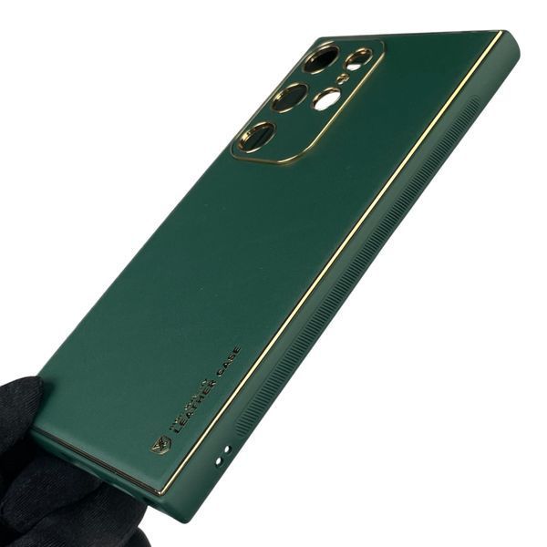 Чохол для Samsung Galaxy S24 Ultra (SM-S928B) шкіряний з золотою окантовкою із захистом на камері на самсунг с24 ультра зелений 0011991 фото