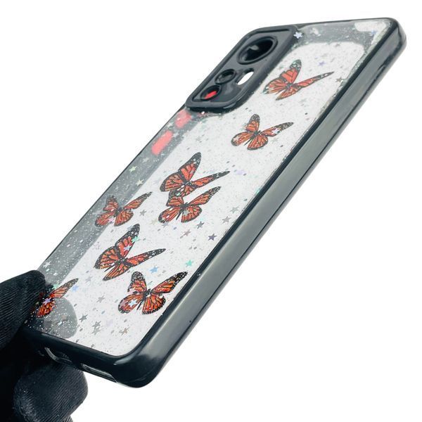 Чехол для Xiaomi 12 с блёстками с бабочками на сяоми 12 черный 0037699 фото