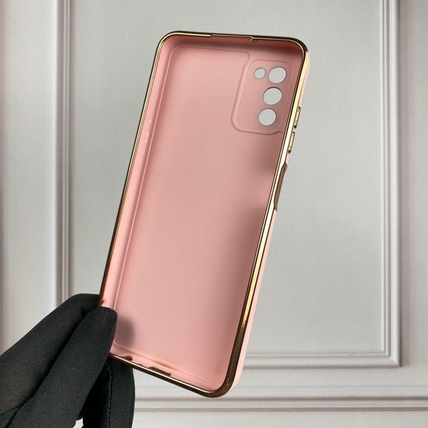 Чохол для Samsung Galaxy A03s SM-A037F глянсовий із золотою окантовкою із захистом камери на самсунг а03с пудровий 0000008 фото