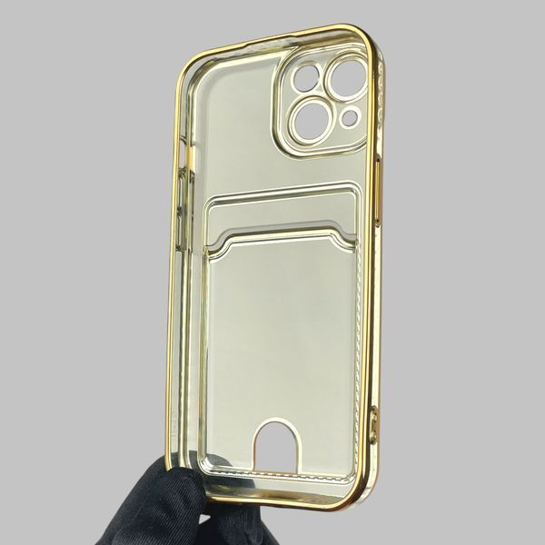 Чехол для Apple iPhone 15 с золотой окантовкой с карманом для карт на айфон 15 золотой 0013020 фото