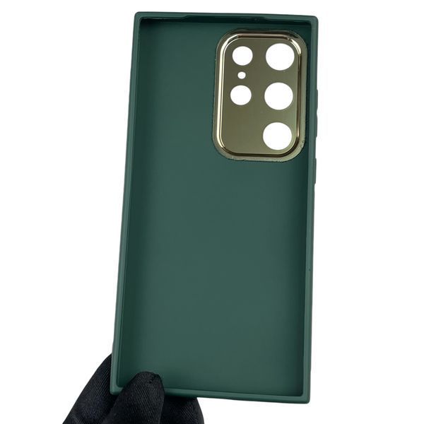 Чохол для Samsung Galaxy S24 Ultra (SM-S928B) шкіряний з золотою окантовкою із захистом на камері на самсунг с24 ультра зелений 0011991 фото