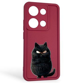 Чохол силіконовий оригінальний Soft Touch з 3D принтом злого кота для Xiaomi Redmi Note 14S бордовий (Повний захист камери) 0046877 фото