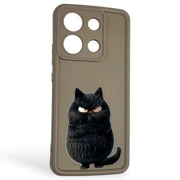 Чохол силіконовий оригінальний Soft Touch з 3D принтом злого кота для Xiaomi Redmi Note 13 4G коричневий (Повний захист камери) 0046827 фото