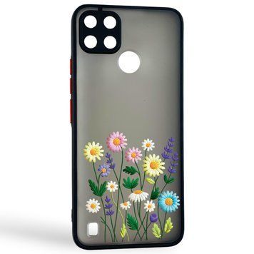 Чохол для телефона Realme C21Y с 3D принтом польові квіти із захистом камери чорний 0059277 фото