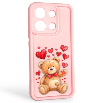 Чохол силіконовий оригінальний Soft Touch з 3D принтом милий ведмедик для Xiaomi Redmi Note 13 4G рожевий (Повний захист камери) 0043830 фото
