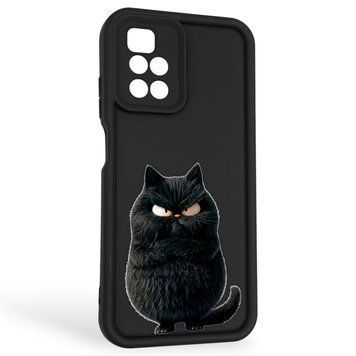 Чехол силиконовый оригинальный Soft Touch с 3D принтом злой котик для Xiaomi Redmi 10 черный (Полная защита камеры) 0046627 фото