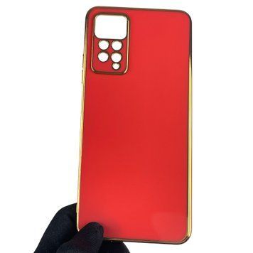 Чохол для Xiaomi Redmi Note 11 Pro 4G глянсовий із золотою окантовкою із захистом камери на сяомі редмі нот 11 про червоний 0000059 фото