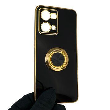 Чохол для Oppo Reno 7 4G з кільцем-підставкою із золотою окантовкою на оппо рено 7 чорний gs1 0020479 фото