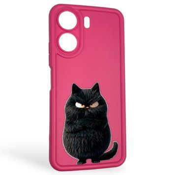 Чохол силіконовий оригінальний Soft Touch з 3D принтом злого кота для Xiaomi Poco C65 малиновий (Повний захист камери) 0046677 фото