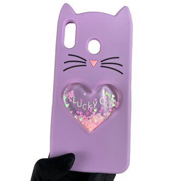 Чохол для Samsung Galaxy M20 SM-M205F дитячий 3д у формі котика переливашка серце на самсунг м20 бузковий 0002755 фото