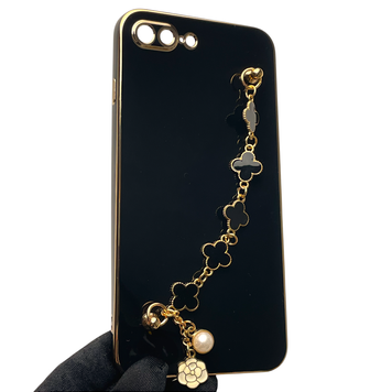 Чохол для телефона Apple iPhone 8 Plus жіночій із ремінцем з прикрасами та золотою окантовкою на айфон 8 плюс чорний gs1 0016320 фото