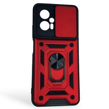 Чехол противоударный для Xiaomi POCO X4 GT с магнитной пластиной со шторкой на камере красный 0050836 фото