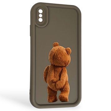 Чехол силиконовый Soft Touch с 3D принтом смешного теда мишки для Apple iPhone Xs Max коричневый (Полная защита камеры) 0049372 фото