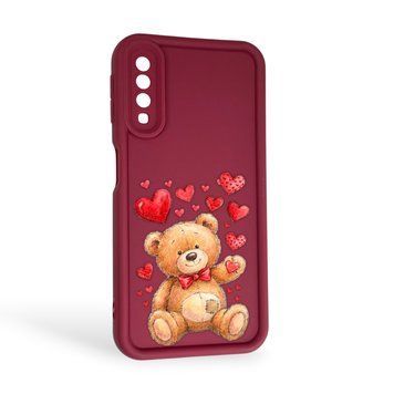 Чехол силиконовый Soft Touch с 3D принтом милый мишка для Samsung Galaxy A7 2018 (SM-A750) бордовый (Полная защита камеры) 0044812 фото
