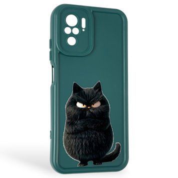 Чехол силиконовый оригинальный Soft Touch с 3D принтом злой котик для Xiaomi Redmi Note 10 темно-зеленый (Полная защита камеры) 0046777 фото