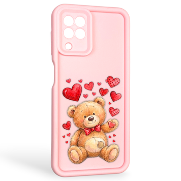 Чехол силиконовый оригинальный Soft Touch с 3D принтом милый мишка для Samsung Galaxy M32 4G (SM-M325F) розовый (Полная защита камеры) 0043429 фото