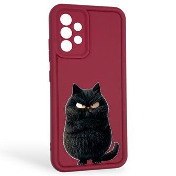 Чехол силиконовый оригинальный Soft Touch с 3D принтом злой котик для Samsung Galaxy A32 4G (SM-A325F) бордовый (Полная защита камеры) 0046476 фото