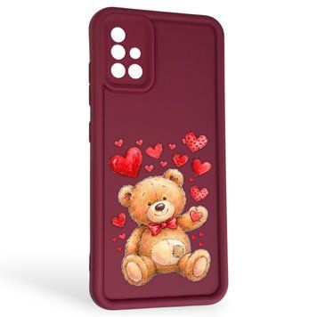Чехол силиконовый оригинальный Soft Touch с 3D принтом милый мишка для Samsung Galaxy A51 (SM-A515F) бордовый (Полная защита камеры) 0043508 фото