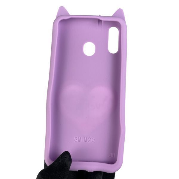 Чохол для Samsung Galaxy M20 SM-M205F дитячий 3д у формі котика переливашка серце на самсунг м20 бузковий 0002755 фото