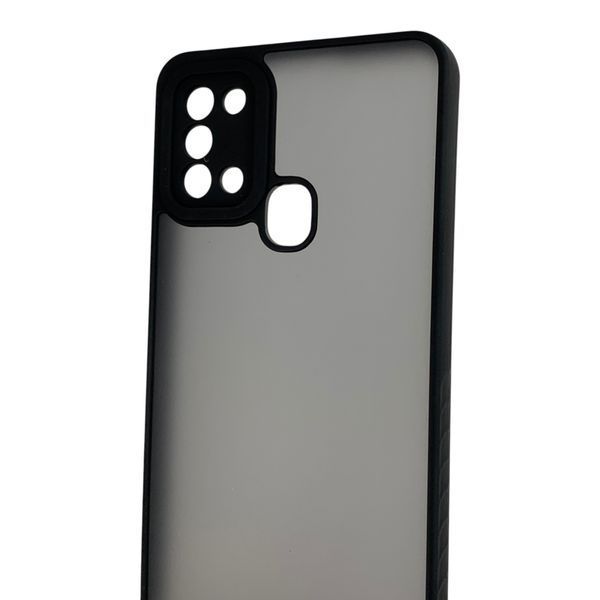 Чехол для Samsung Galaxy A21s черный матовый полупрозрачный (бампер, защита камеры) 0062163 фото