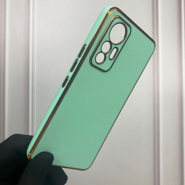 Чохол для Xiaomi 12 Lite глянсовий із золотою окантовкою із захистом камери на сяомі 12 лайт бірюзовий 0000109 фото