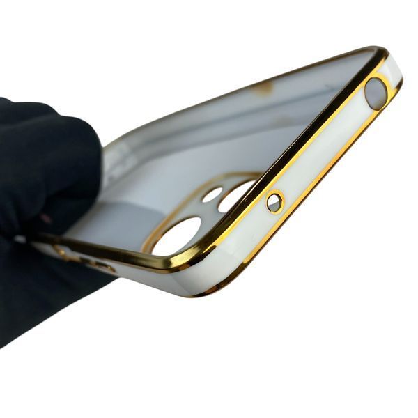 Чехол для Xiaomi Redmi 12 4G с кольцом-подставкой с золотой окантовкой на редми 12 белый gs1 0020784 фото