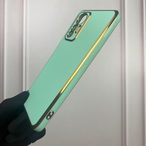 Чохол для Xiaomi 12 Lite глянсовий із золотою окантовкою із захистом камери на сяомі 12 лайт бірюзовий 0000109 фото
