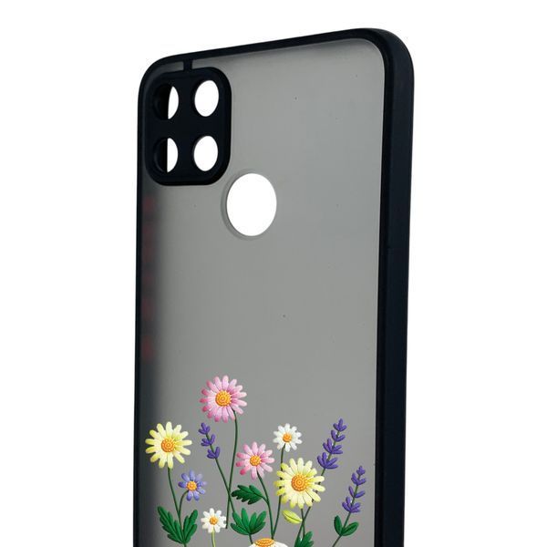 Чохол для телефона Realme C21Y с 3D принтом польові квіти із захистом камери чорний 0059277 фото