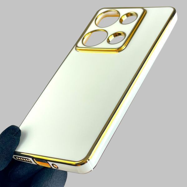 Чехол для Xiaomi Redmi Note 13 Pro 4G с золотой окантовкой с защитой камеры на сяоми редми нот 13 про 4г белый 0008398 фото